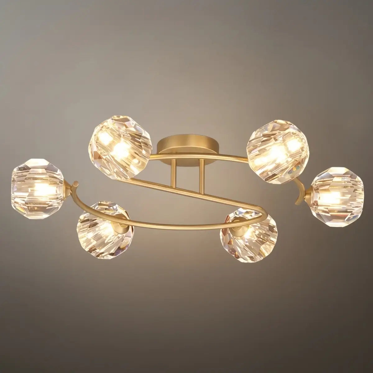 Modern Luxury Semi-Flush Mount Ceiling Light — Brass & Crystal Gold